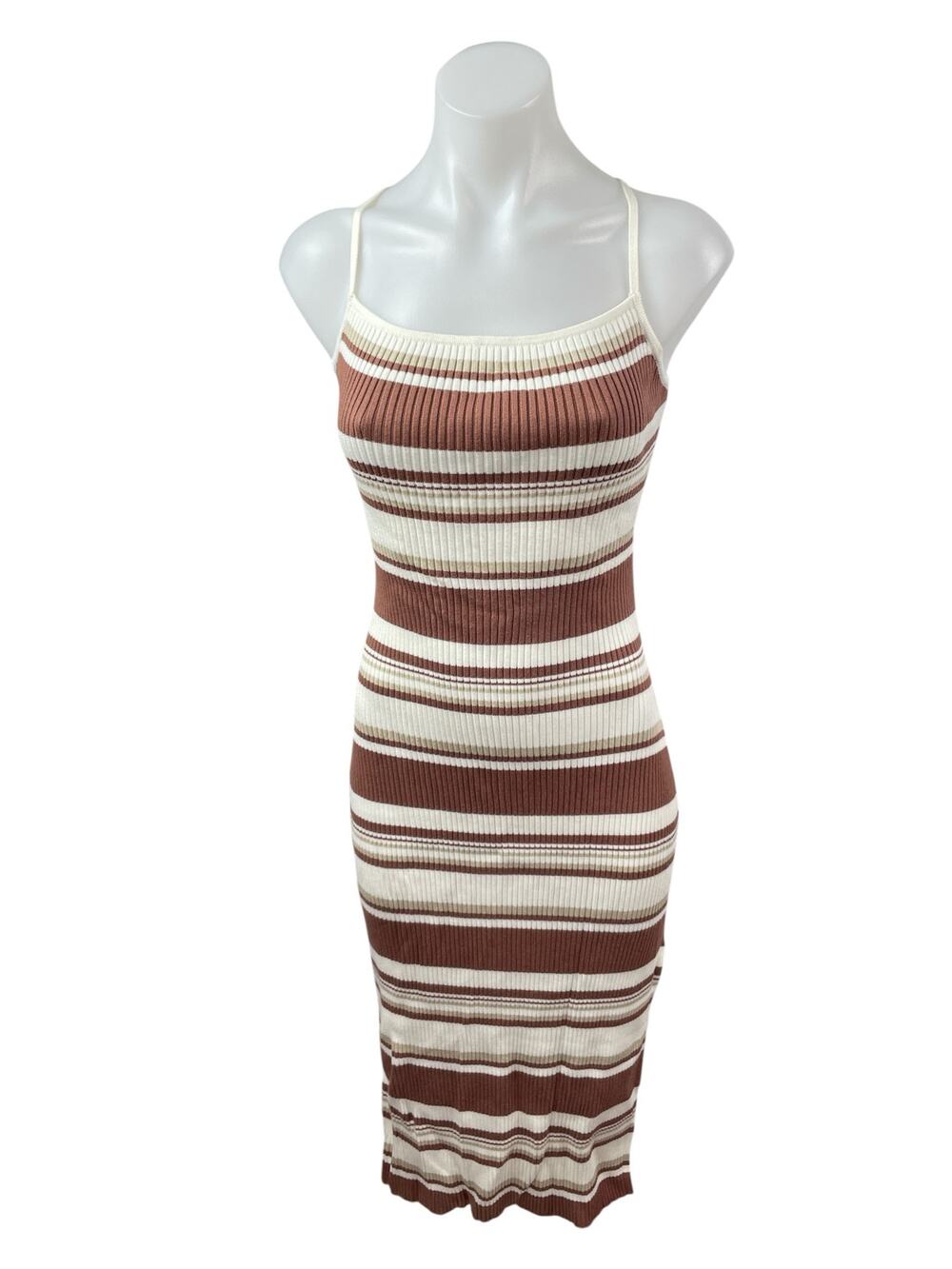 Abercrombie & Fitch Brown Ribbed Knit Cami Slit Tie Tank Midi Bodycon Dress Sz L